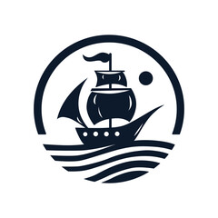 Sailboat on the sea within a circular frame