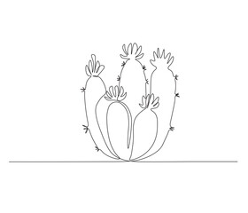 One continuous line drawing of desert cactus plant. single line illustration of botanical concept. Editable outline