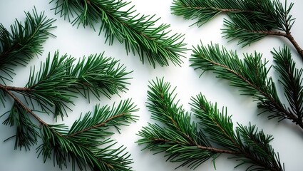Isolated fir tree branch against white backdrop