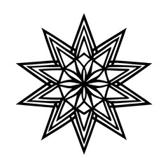Pointed Star Mandala Icon with Radiant Lines Representing Geometric Energy and Decorative Symmetry