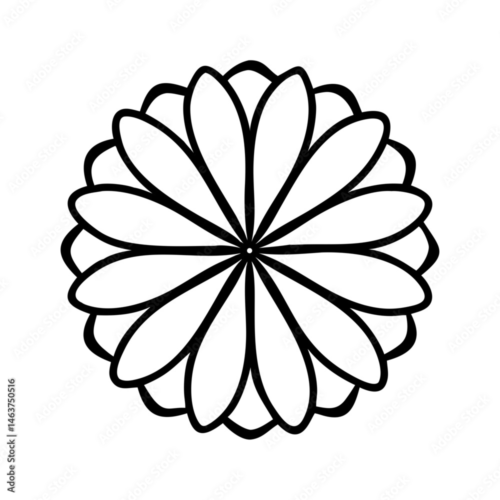 Poster radial floral design icon with petal overlap pattern representing decorative symmetry