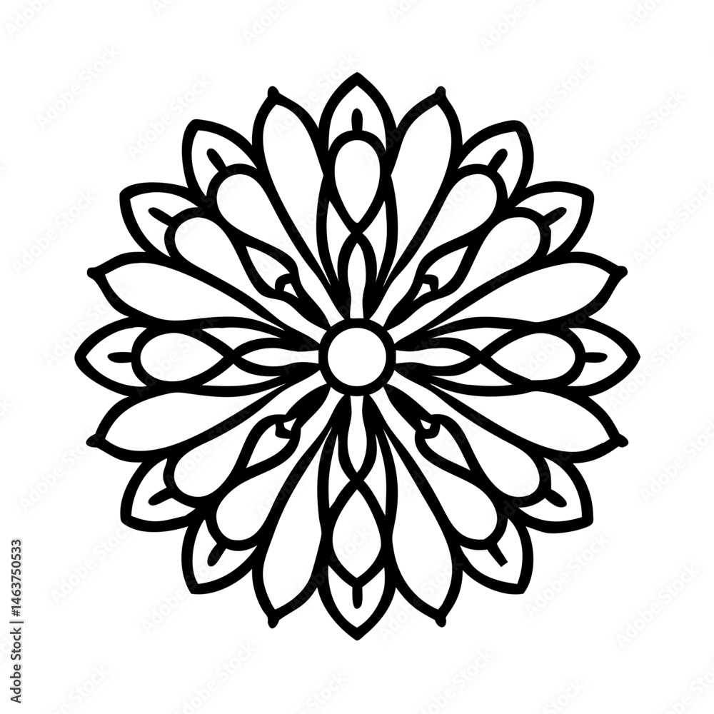 Poster radial floral design icon with petal overlap pattern representing decorative symmetry