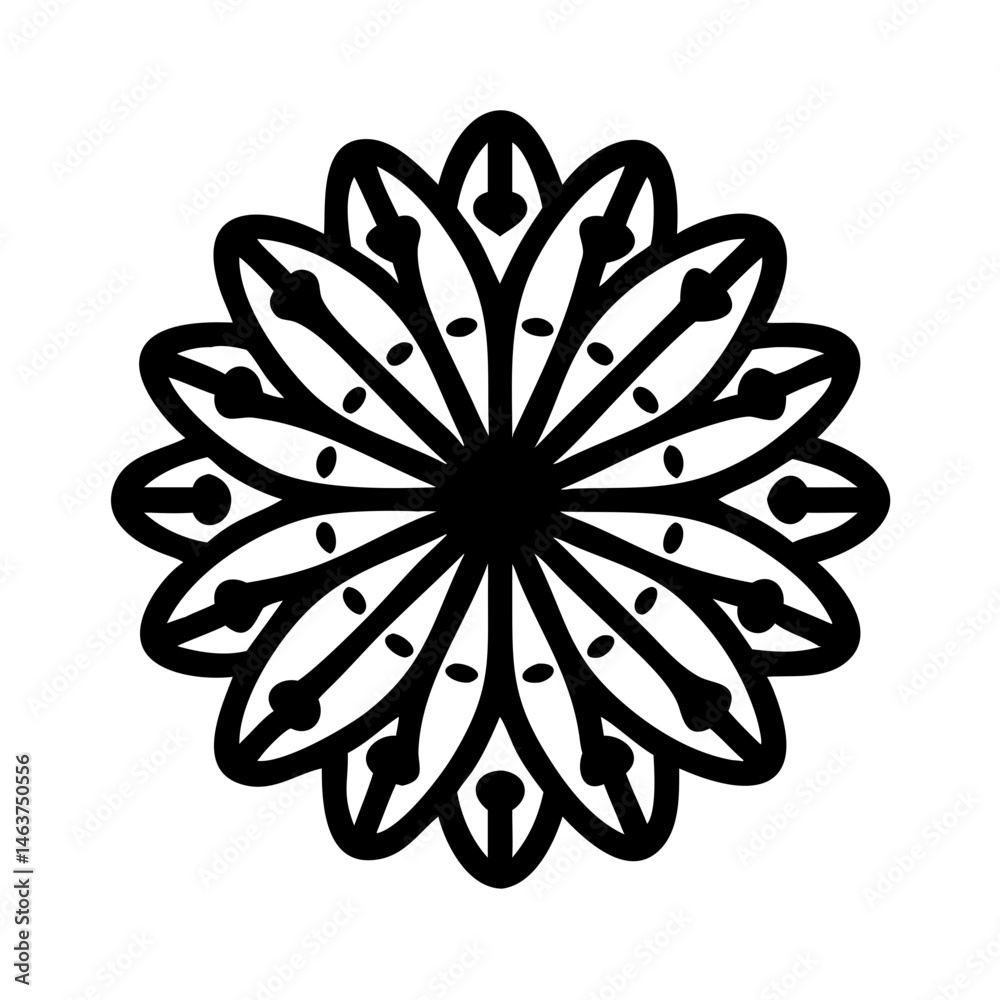 Poster radial floral design icon with petal overlap pattern representing decorative symmetry