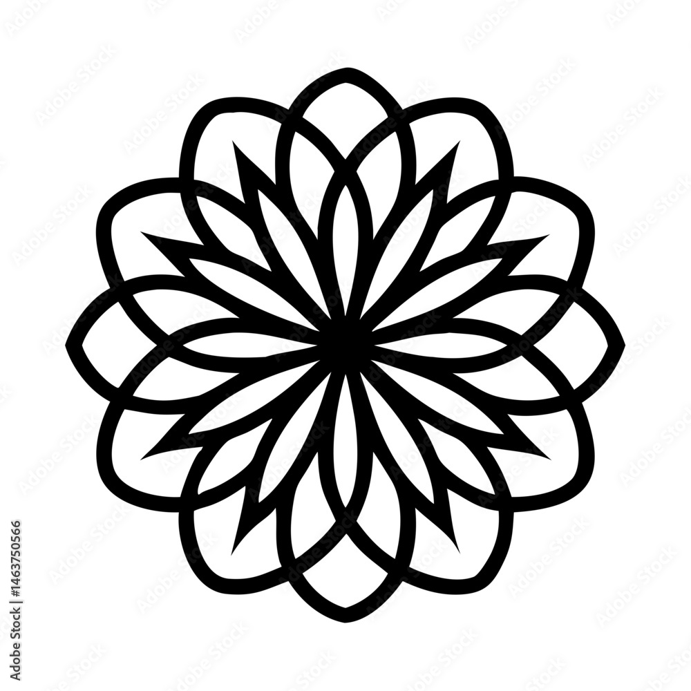Poster radial floral design icon with petal overlap pattern representing decorative symmetry