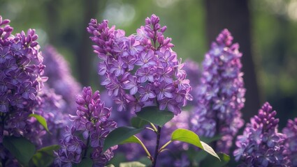 Obraz premium Lilac Syringa spring blossoms in park floral scenery