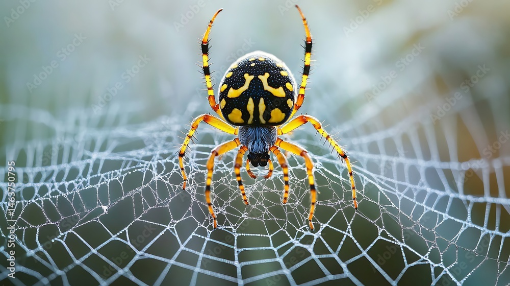 Wall mural a spider with intricate patterns on its body, posed in the center of its web