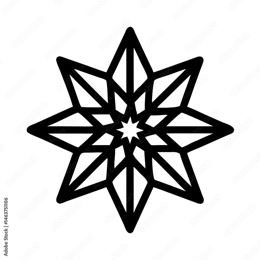 Poster symmetric star ornament icon with layered points representing decorative design