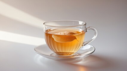 Glass cup filled with aromatic milk tea against a white backdrop
