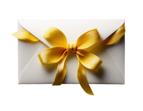 Elegant White Envelope Tied with Yellow Ribbon for Special Occasions on transparent background