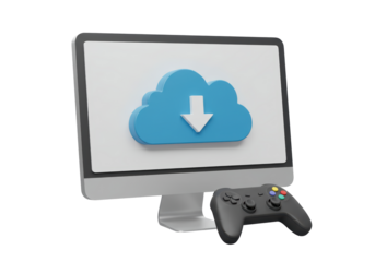 Isolated Gaming Setup with Monitor Cloud and Gamepad