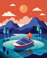 In the midst of a remote lake the solarpowered boat was a beacon of progress and earthconsciousness.. Vector illustration