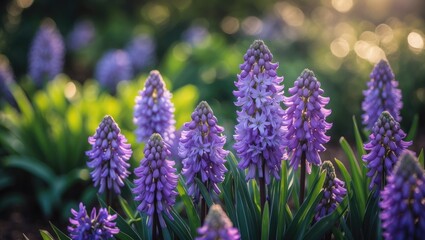 Garden filled with beautiful agapanthus africanus flowers.