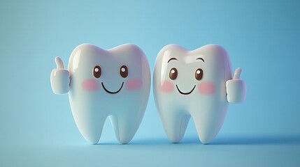 Happy dental cartoon duo giving thumbs up