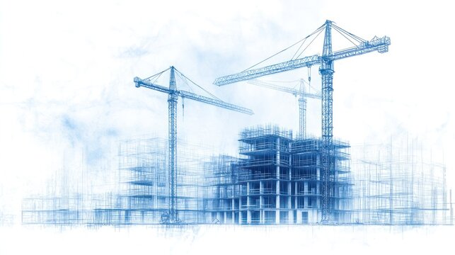 Construction site with cranes urban development building design