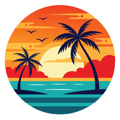 Tropical paradise beach with palm trees, sun, sea, and sand for a perfect summer vacation