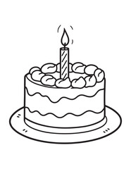 Birthday Cake with Candles Line Art Coloring Page