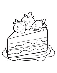Strawberry Cake Slice Line Art Coloring Page