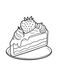 Strawberry Cake Slice Line Art Coloring Page