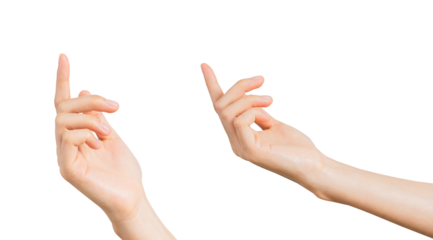 Hand is open and holding something isolated on white background.