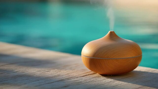 Wood diffuser creating a calming atmosphere with mist and light