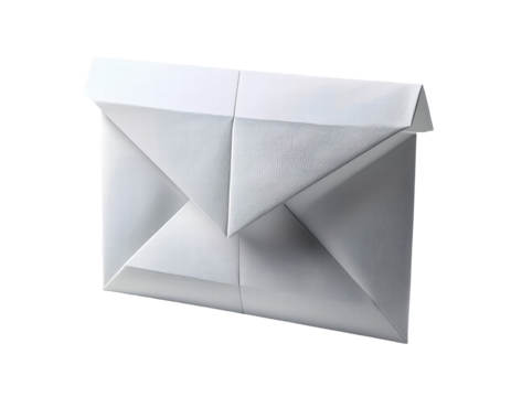 A simple, elegant white envelope with a modern design, perfect for invitations or personal letters in a minimalist setting. on transparent background