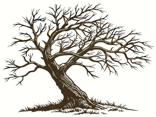 A bare tree silhouette vector with visible roots illustrates the stark beauty of nature's design in winter