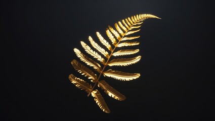 Obraz premium Golden fern leaf on a dark backdrop
