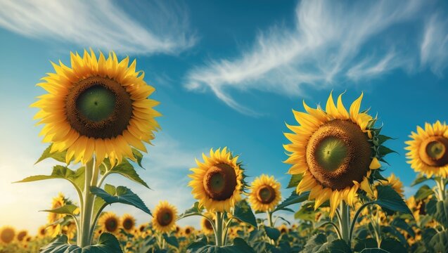 Yamanashi's summer sunflower garden in August with vibrant yellow flowers