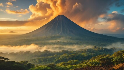 Fototapeta premium Wide-angle view of a volcano under the sun