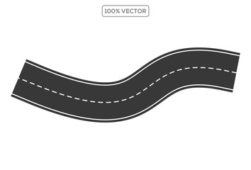 Wavy winding curves roads and horizontal path. Horizontal asphalt road template. Flat vector illustration template