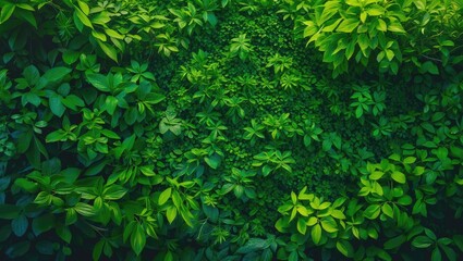 Fototapeta premium A colorful scene of dense green foliage showcasing different shades and textures, perfect for garden-inspired floral frames and natural art.