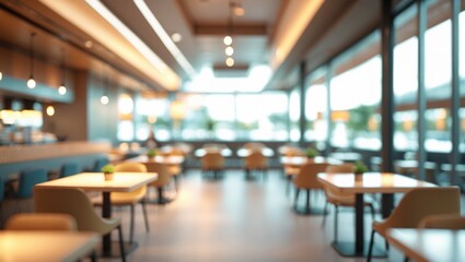 Fototapeta premium Inside fashionable food court and shop cafe with defocused background and urban setting