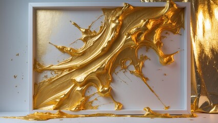 Color smear painting with grunge glitter effect and frame on a white surface, complemented by an abstract glow foil paper background