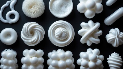 Collection of ten white foam textures featuring creamy soap bubbles