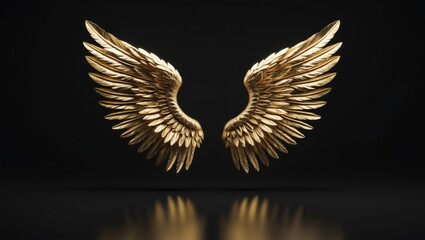 Fototapeta premium Black background with gold wing metal sculpture