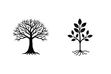 Fototapeta premium Elegant black and white tree silhouettes illustrating concepts of nature and life