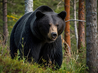 Fototapeta premium big black bear in the forest