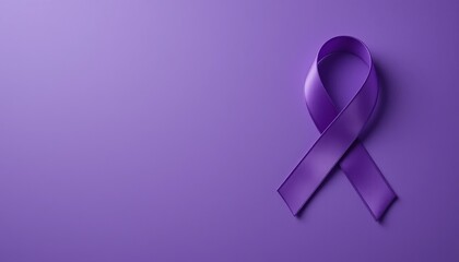 A single, elegant purple ribbon, placed against a matching light purple background, conveys a sense