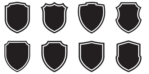 Set of shields. Shield icon vector, badge shape. Security, football patches, Vector military black silhouettes	

