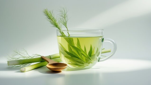 White Background with Fresh Lemon Grass Tea