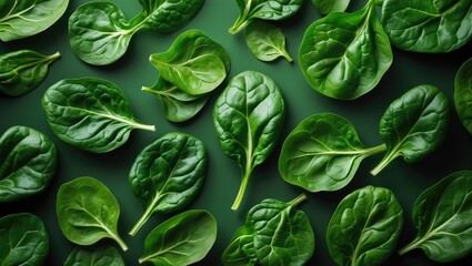 Raw fresh spinach leaves creating a natural green pattern for healthy eating