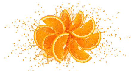 Isolated Orange Slices Exploding with Juice