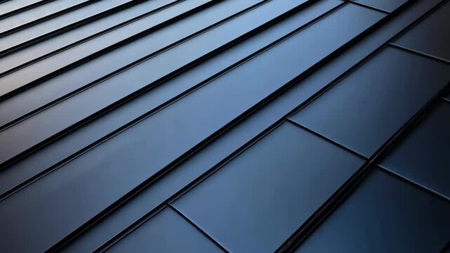 Metal roofing panels in a diagonal pattern.  Dark, sleek, modern design