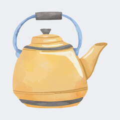Yellow Watercolor Teapot Illustration in isolated background
