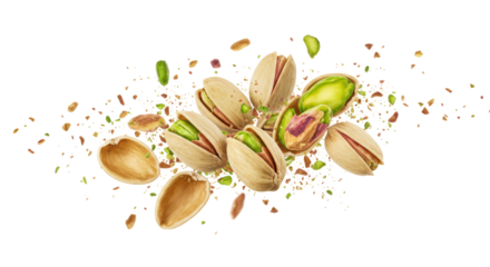 Isolated Explosion of Pistachios, Green Kernels and Shell Fragments
