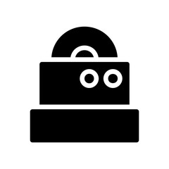 Stylized depiction of an antiquated compact disc player with a retro aesthetic