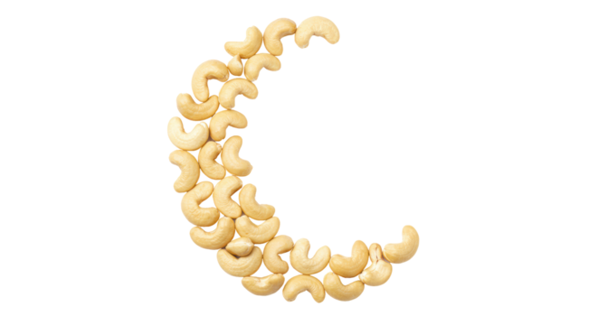 Isolated Crescent Moon Shape Formed with Cashew Nuts