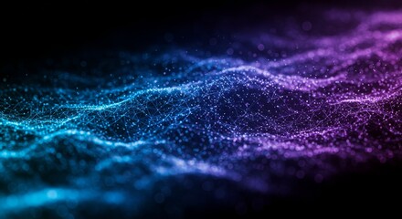 Abstract Wavy Blue Purple Particle Background in Dark Environment