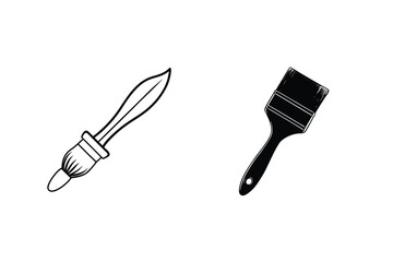 Vector illustration of two different styles of paint brushes in black and white
