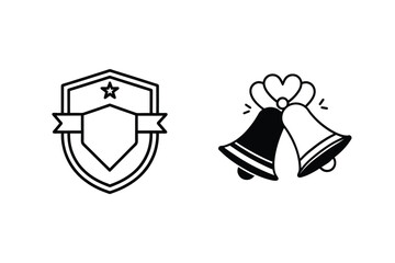 Vector illustrations of a shield with star and wedding bells design elements